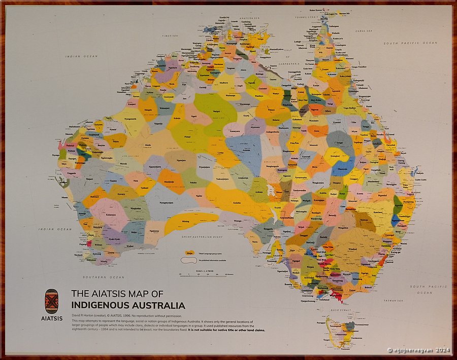 

Canberra - National Library
'The Aiatsis Map of Indigenous Australia', David R Horton (1996)
This map represents the language, social or nation groups of Indigenous Australia  -  29/71