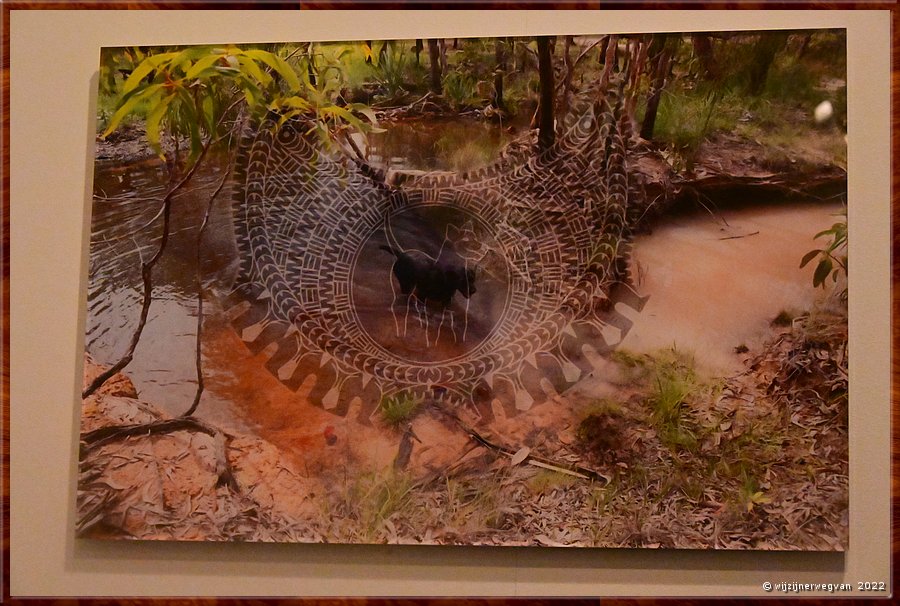 

Canberra - National Museum of Australia
'Umai (dog)', Aiona Tala Gaidan (2019)

'My totem is the dog. It is my companion. 
My photos show my dog with an overlay print depciting my traditional designs, including my totem''  -  7/21