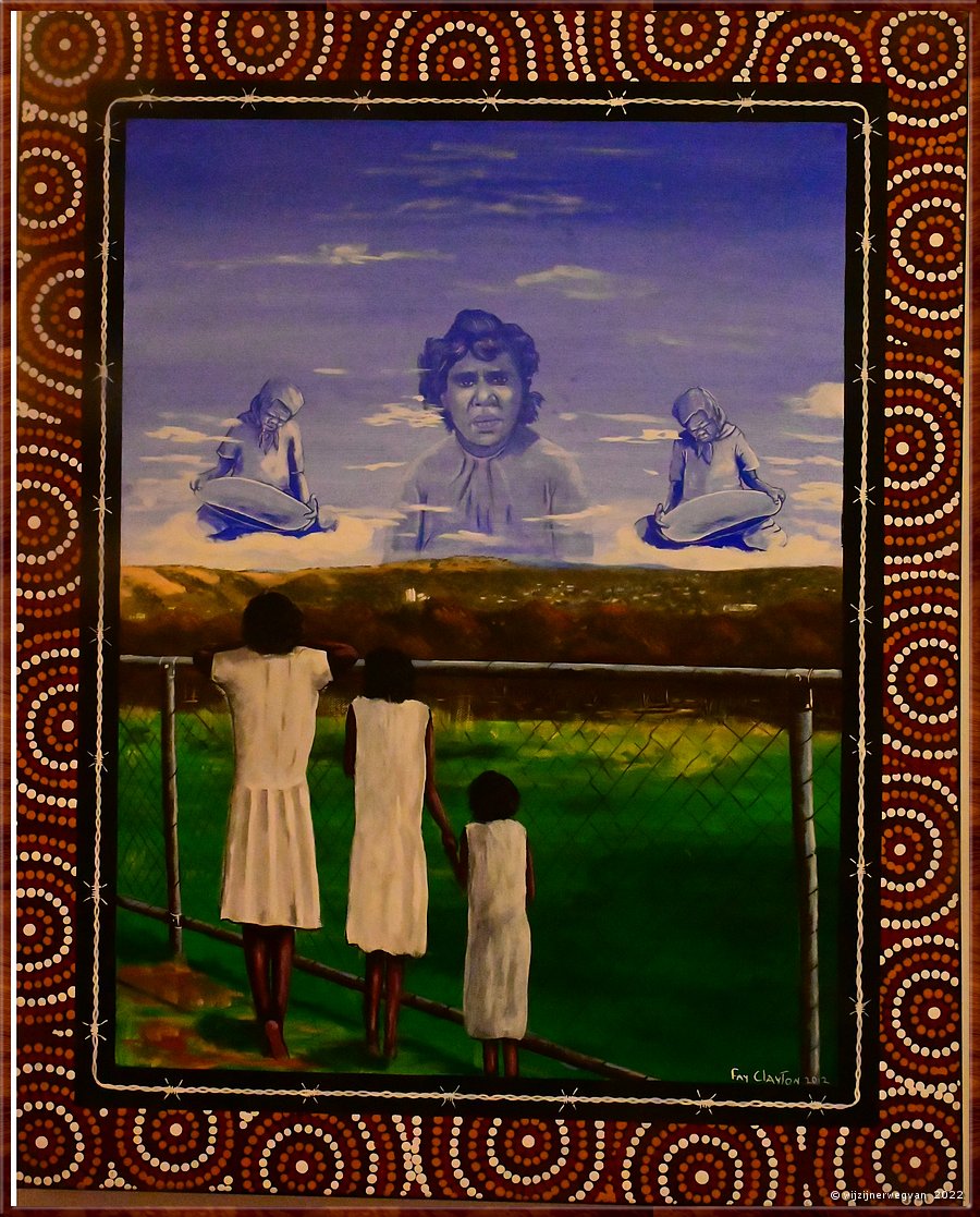 

Canberra - National Museum of Australia
'Motherproof Fence', Fay Clayrton (2012)

'At every opportunity, I would take my younger sissters to the fence and gaze out ... 
hoping and praying our Mother would come and take us home'  -  11/21