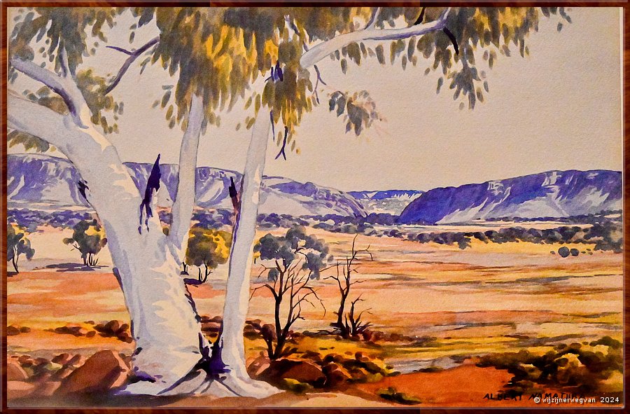 

Melbourne
National Gallery of Victoria Australia 
'MacDonnell Ranges at Heavitree Gap', Albert Namatjira (1950s)  -  40/50