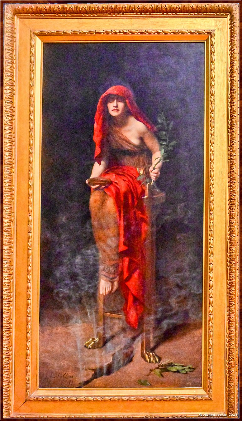 

Adelaide
Art Gallery of South Australia
Priestess of Delphi, John Collier (1891)
Pythia, de priesteres, gezeten op haar tripod over sulfur damp, 
voorspelde zij de toekomst als het Orakel van Delphi  -  62/90