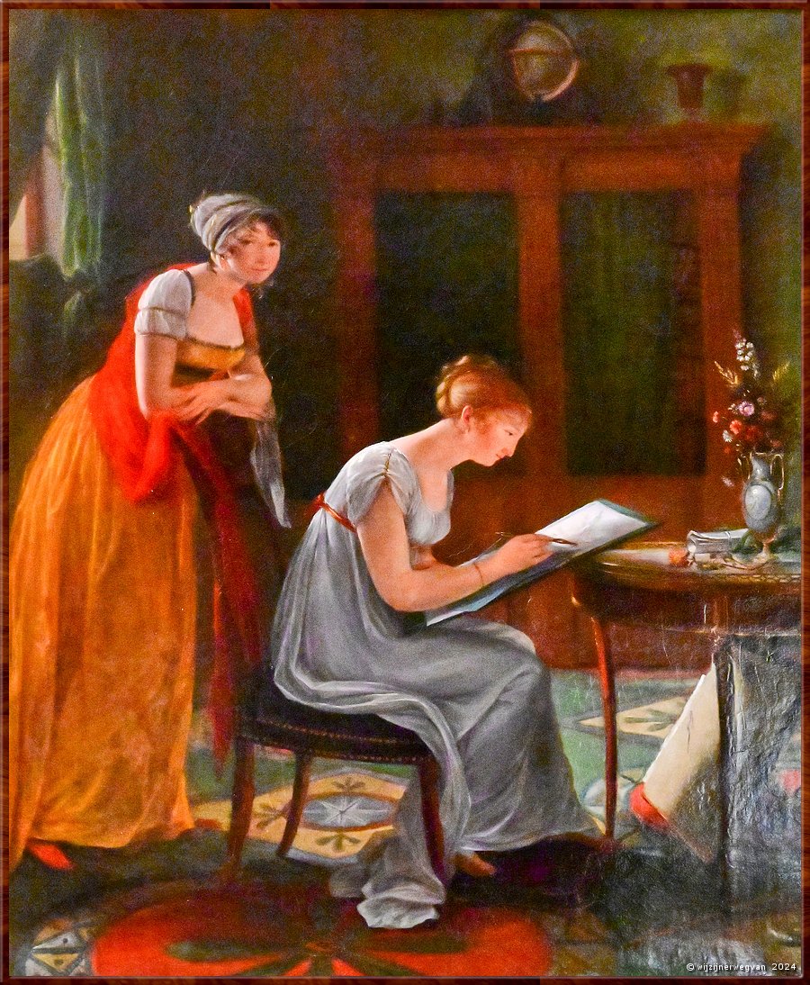 

Adelaide
Art Gallery of South Australia
Woman artist giving a drawing lesson (self-portrait), Louise-Adone Drlling (ca 1815)
Louise vertegenwoordigt de nieuwe golf vrouwelijke kunstenaars die opkwam in Parijs 
na de Franse Revolutie, toen vrouwen eindelijk aan de academies mochten studeren.
Ze beeldt zichzelf af met de rode sjaal.  -  75/90