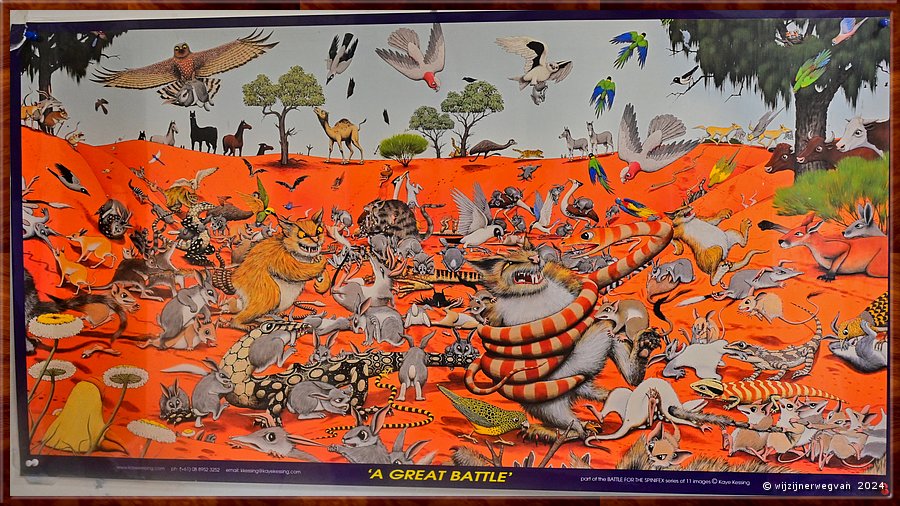 

Wudinna
Landscape Office Eyre Peninsula 
' Great Battle', Kaye Kessing
Het gevecht tussen inheemse en uitheemse diersoorten van Australi  -  8/27